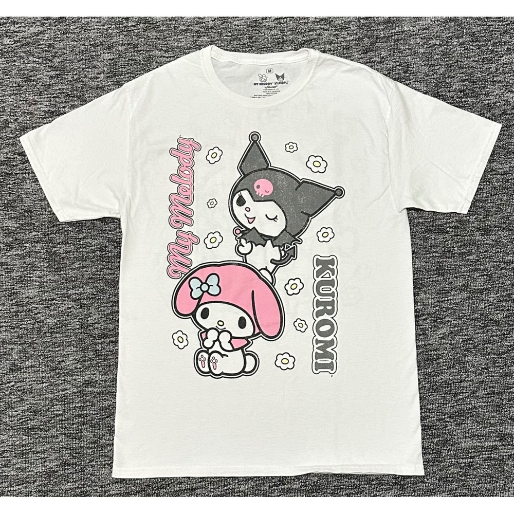 Sanrio My Melody Kuromi Graphic T-Shirt White Medium Double Sided Anime Kawaii
